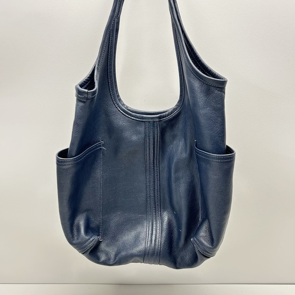Rough and Tumble Leather Hobo Slouch Tote Bag Blue Pockets Made in Maine - Picture 8 of 16